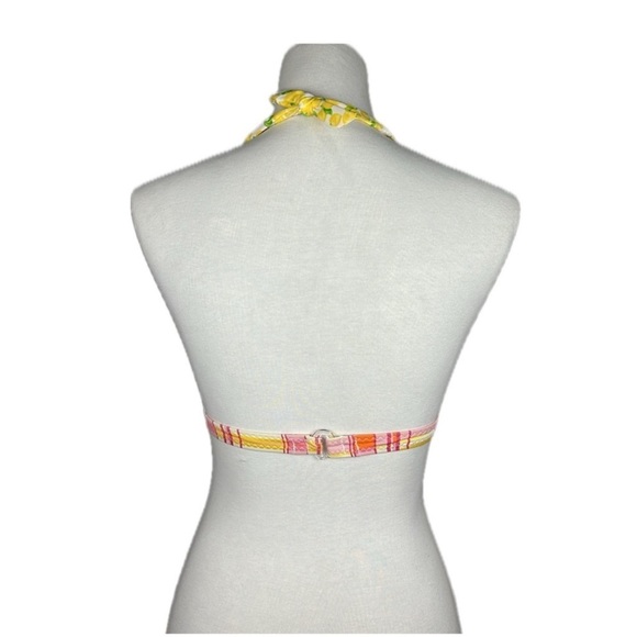 Vintage Hobie Lemons Pink Plaid Y2K Halter Bikini Top No Size Tag Sz S Retro - Picture 2 of 12